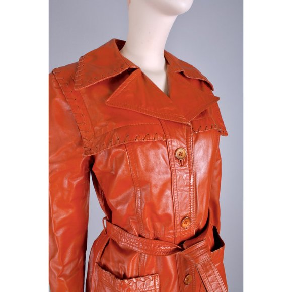 M Vintage 70s Lambskin Leather Mod Trench Coat - Picture 6 of 12
